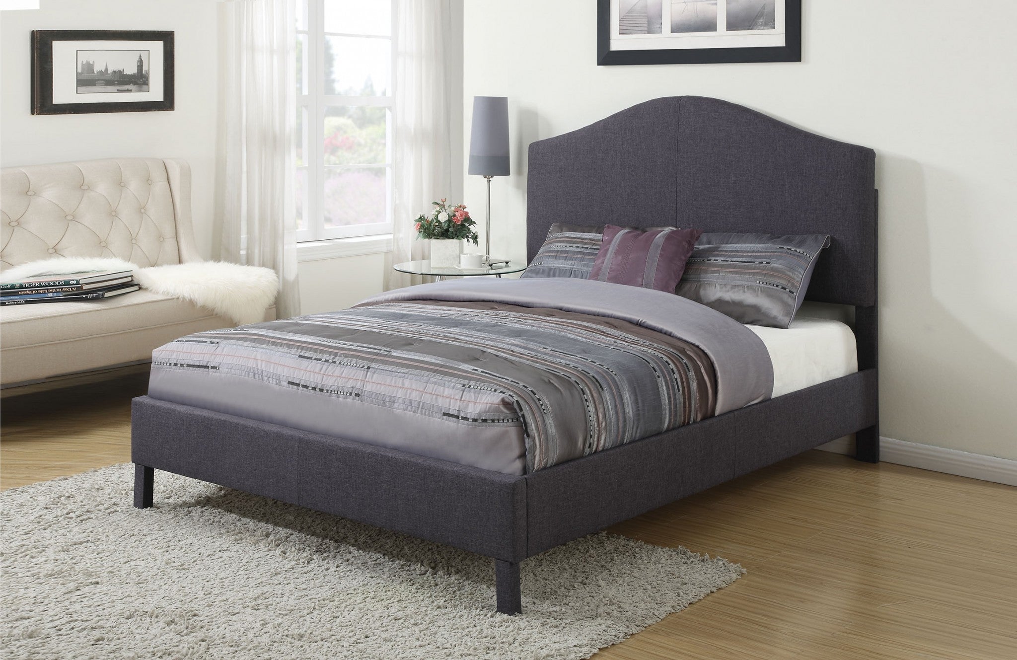 92" X 64" X 58" Queen Gray Linen Bed