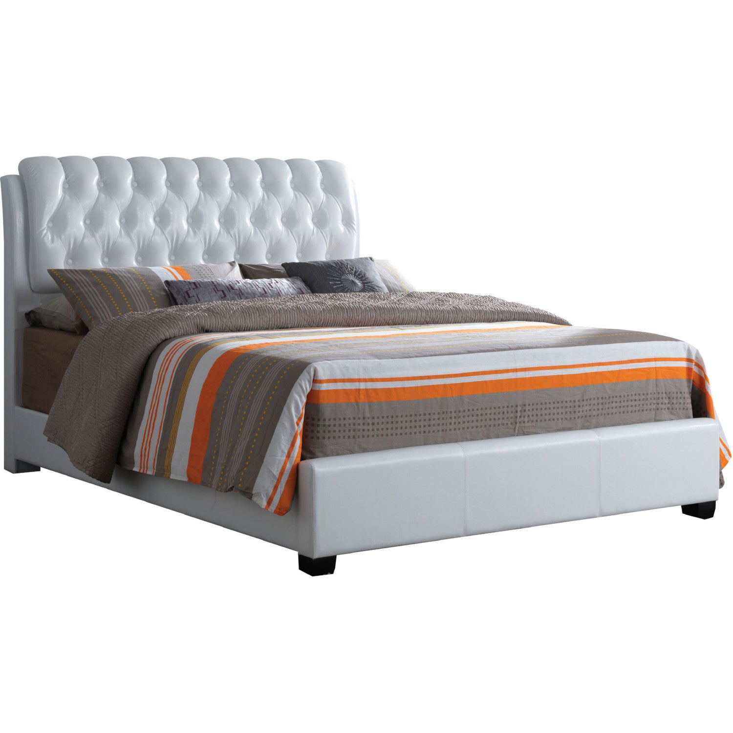 90" X 79" X 49" White Pu Button Tufted King Bed