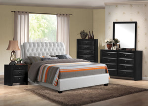 85" X 63" X 49" White Pu Button Tufted Queen Bed