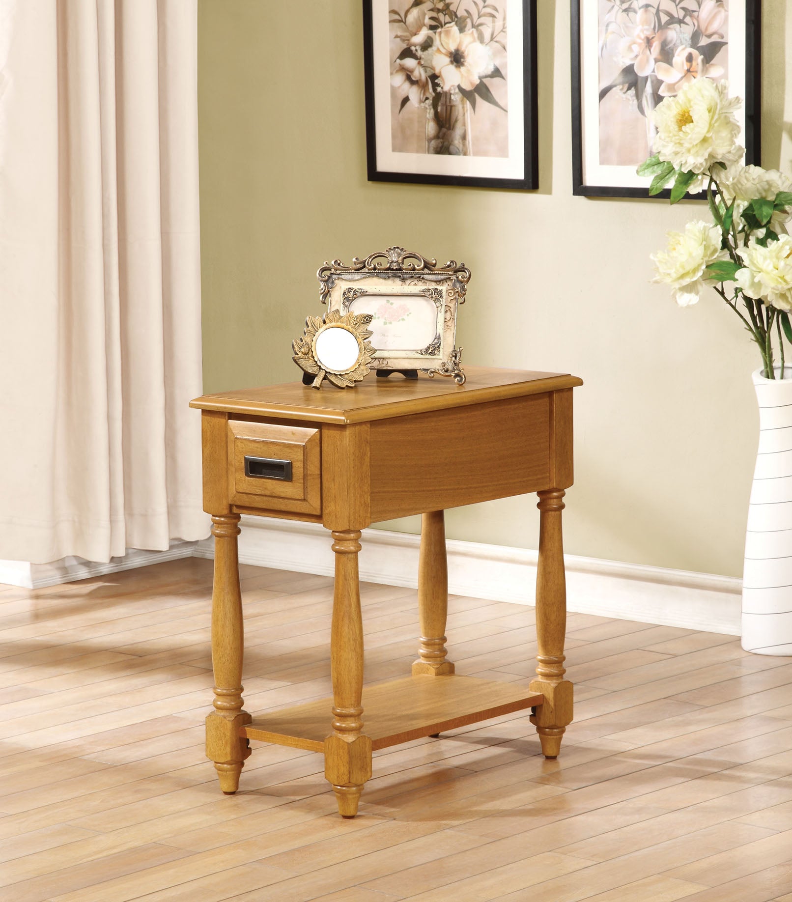 12" X 22" X 23" Light Oak Rubber Wood Side Table