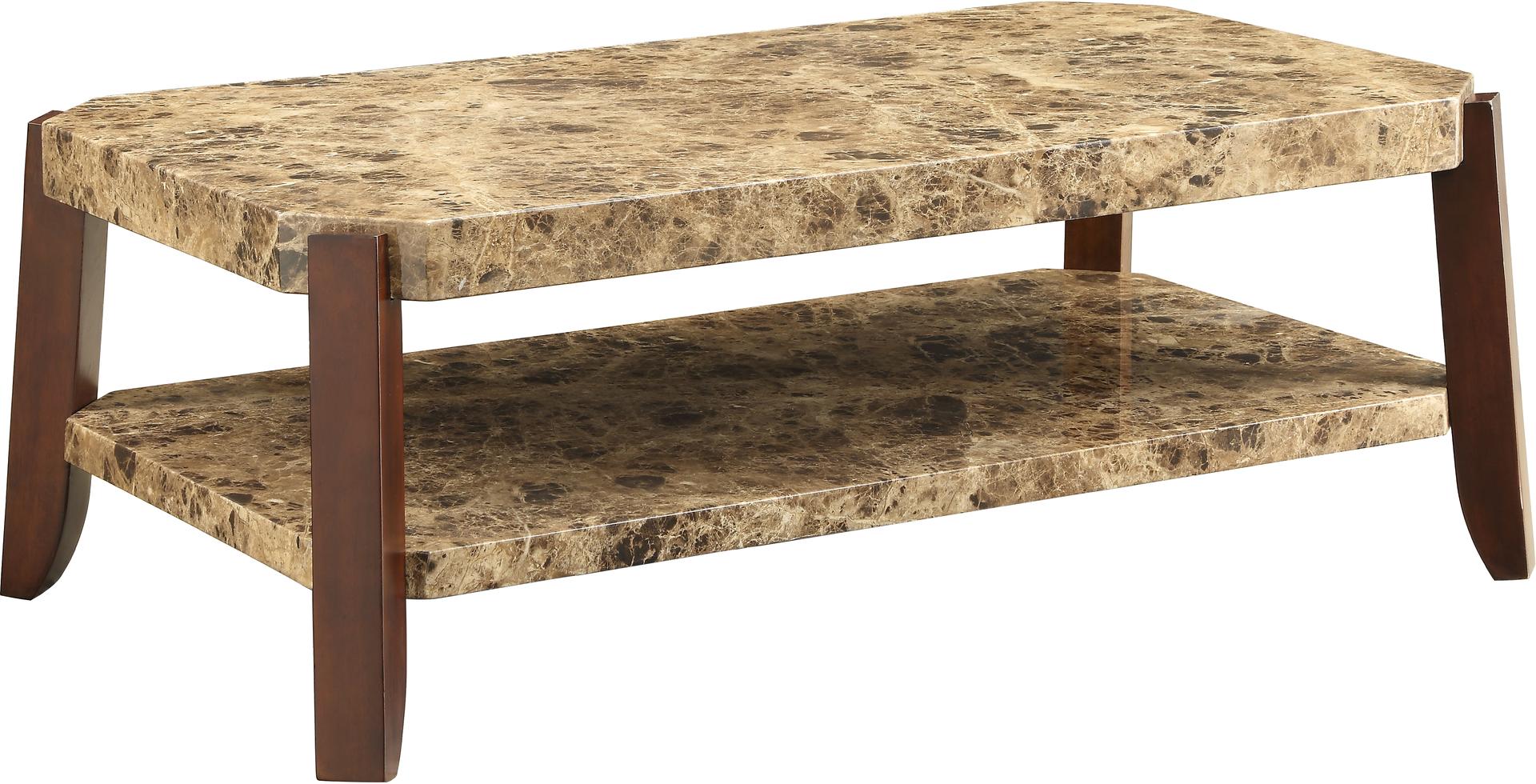 48" X 26" X 18" Faux Marble And Brown Coffee Table