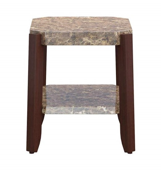24" X 23" X 24" Faux Marble And Brown End Table