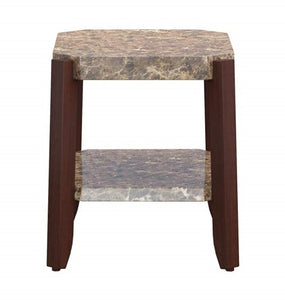 24" X 23" X 24" Faux Marble And Brown End Table