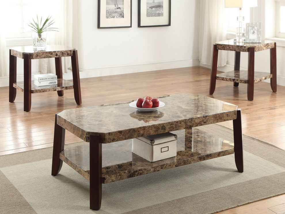 24" X 23" X 24" Faux Marble And Brown End Table