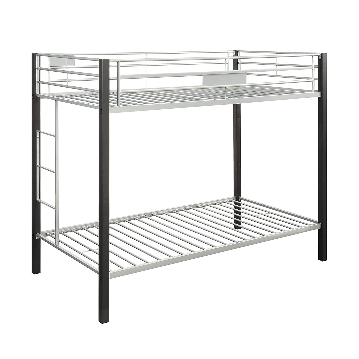 79" X 42" X 65" Twin Over Twin Silver And Brown Coffee Metal Tube Bunk Bed
