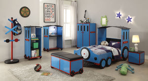 83" X 44" X 51" Blue, Red, And Black Train Metal Twin  Bed