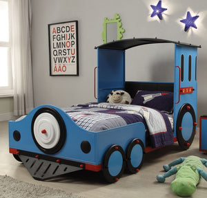 83" X 44" X 51" Blue, Red, And Black Train Metal Twin  Bed