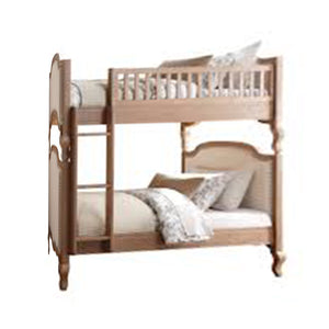 82" X 44" X 73" Twin Over Twin Cream Linen Salvage Oak Fabric Bunk Bed
