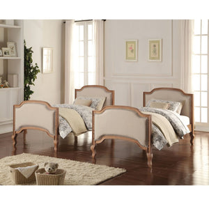 82" X 44" X 73" Twin Over Twin Cream Linen Salvage Oak Fabric Bunk Bed