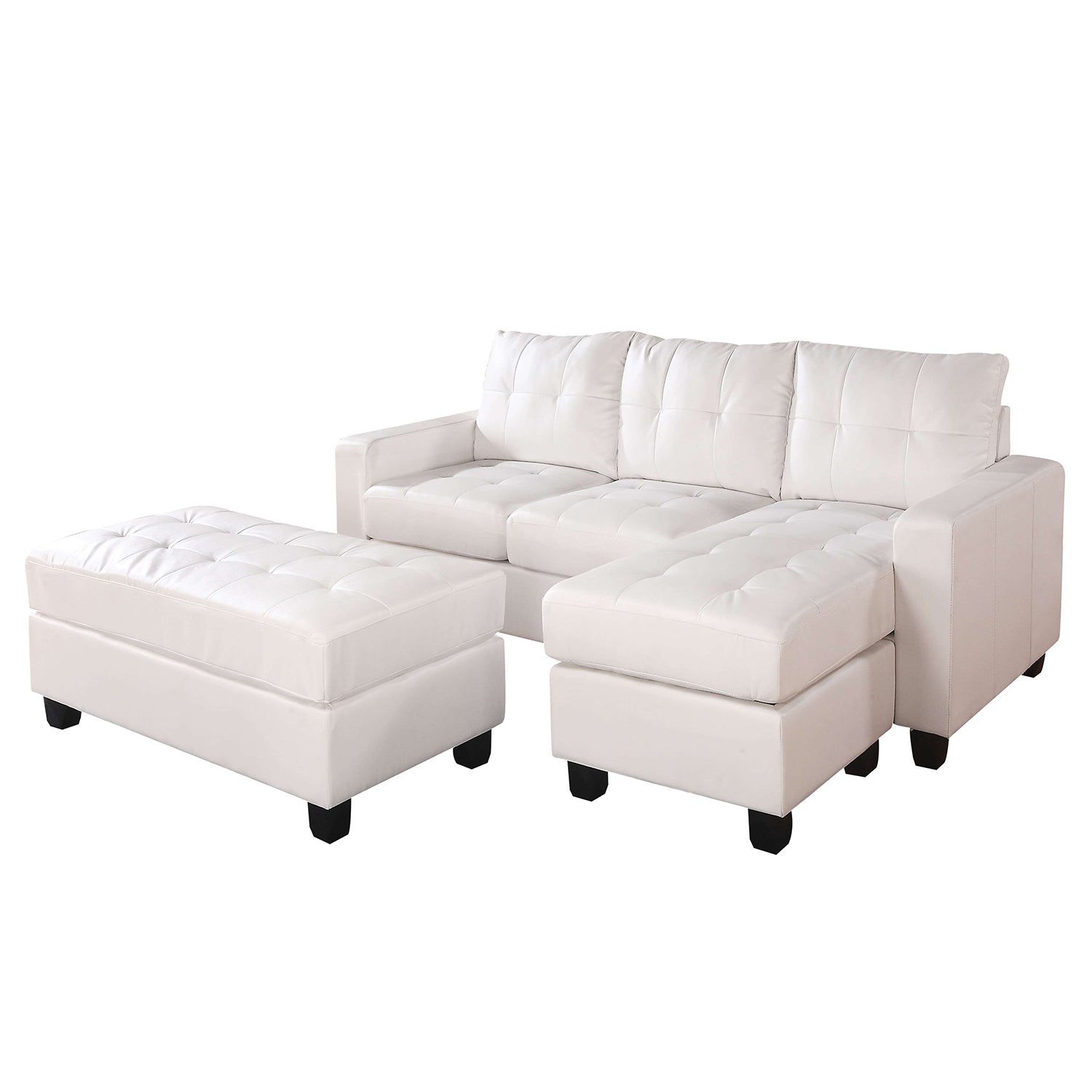 83" X 57" X 35" White Bonded Leather Match Sectional Sofa With Ottoman