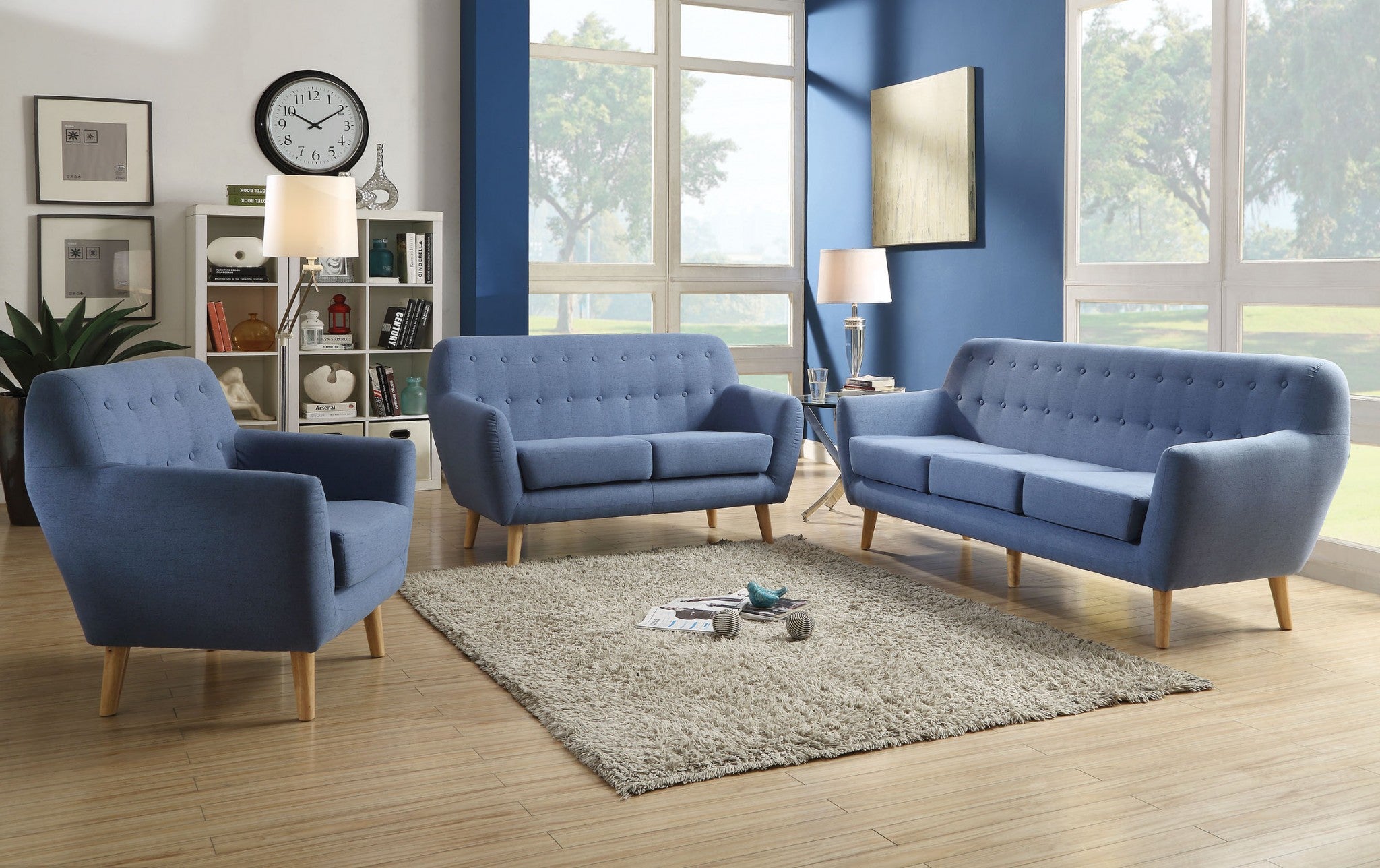 78" X 31" X 35" Blue Linen Sofa