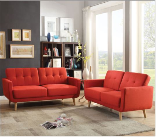 74" X 31" X 35" Red Linen Sofa