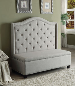 54" X 22" X 50" Beige Fabric And Espresso Settee With Storage