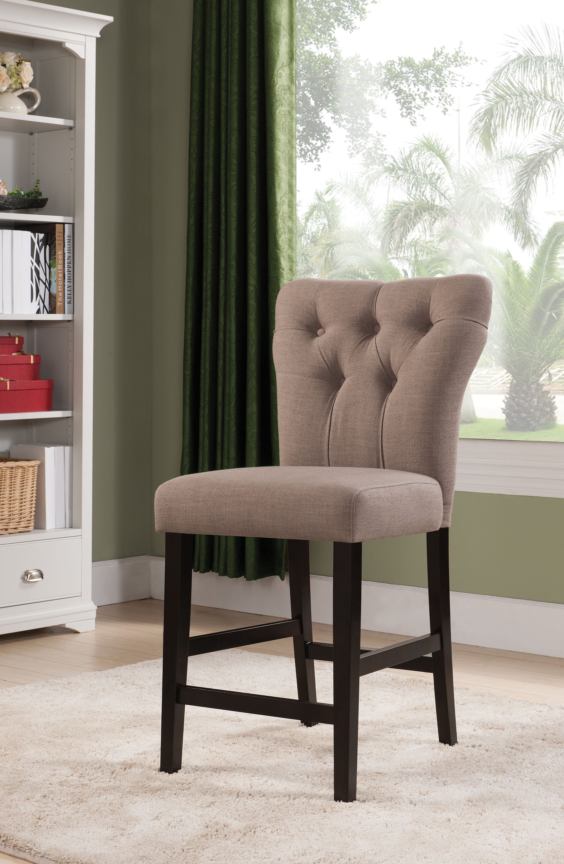 26" X 21" X 41" 2pc Light Brown Linen And Walnut Counter Height Chair