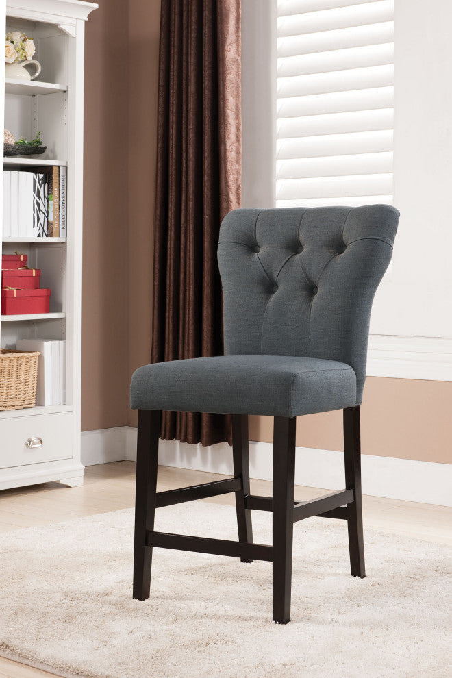 26" X 21" X 41" 2pc Gray Linen And Walnut Counter Height Chair