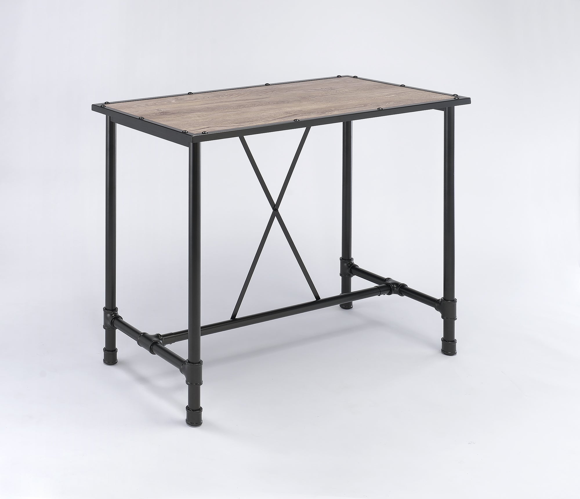 23.5" X 47.5" X 41" Oak And Black Bar Table