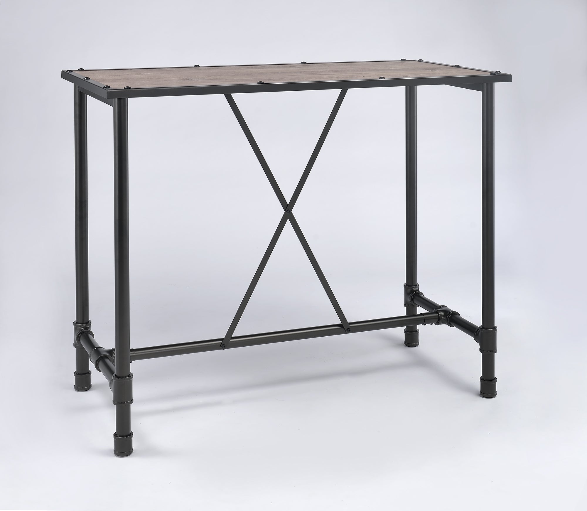23.5" X 47.5" X 41" Oak And Black Bar Table
