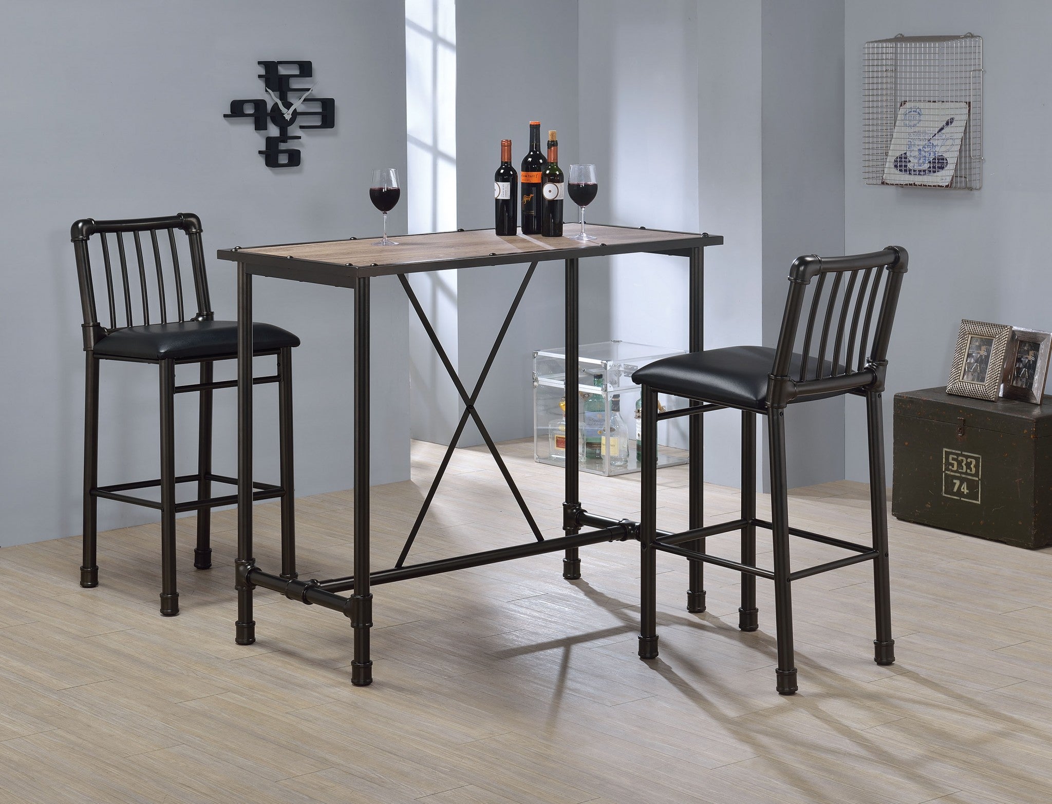 22" X 18" X 42" 2pc Black And Black Bar Chair