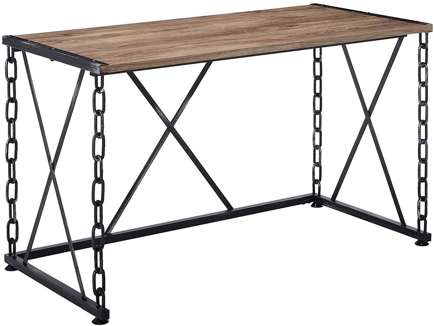 48" X 24" X 28" Rustic Oak And Antique Black Particle Board Desk