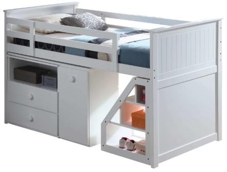 79" X 42" X 47" White Loft Bed With Chest And Swivel DeskLadder