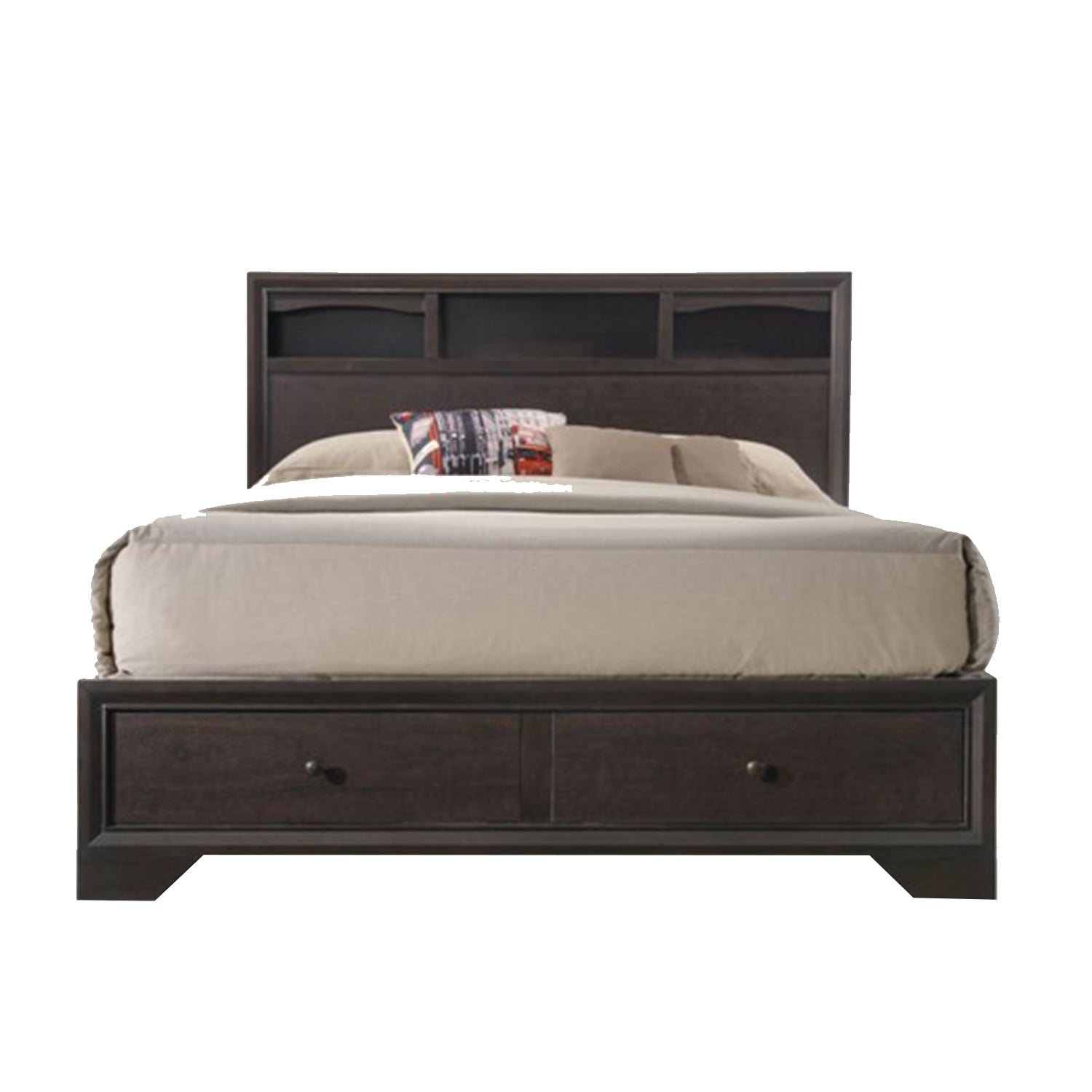 87" X 79" X 48" Espresso Rubber Wood King Bed With Storage