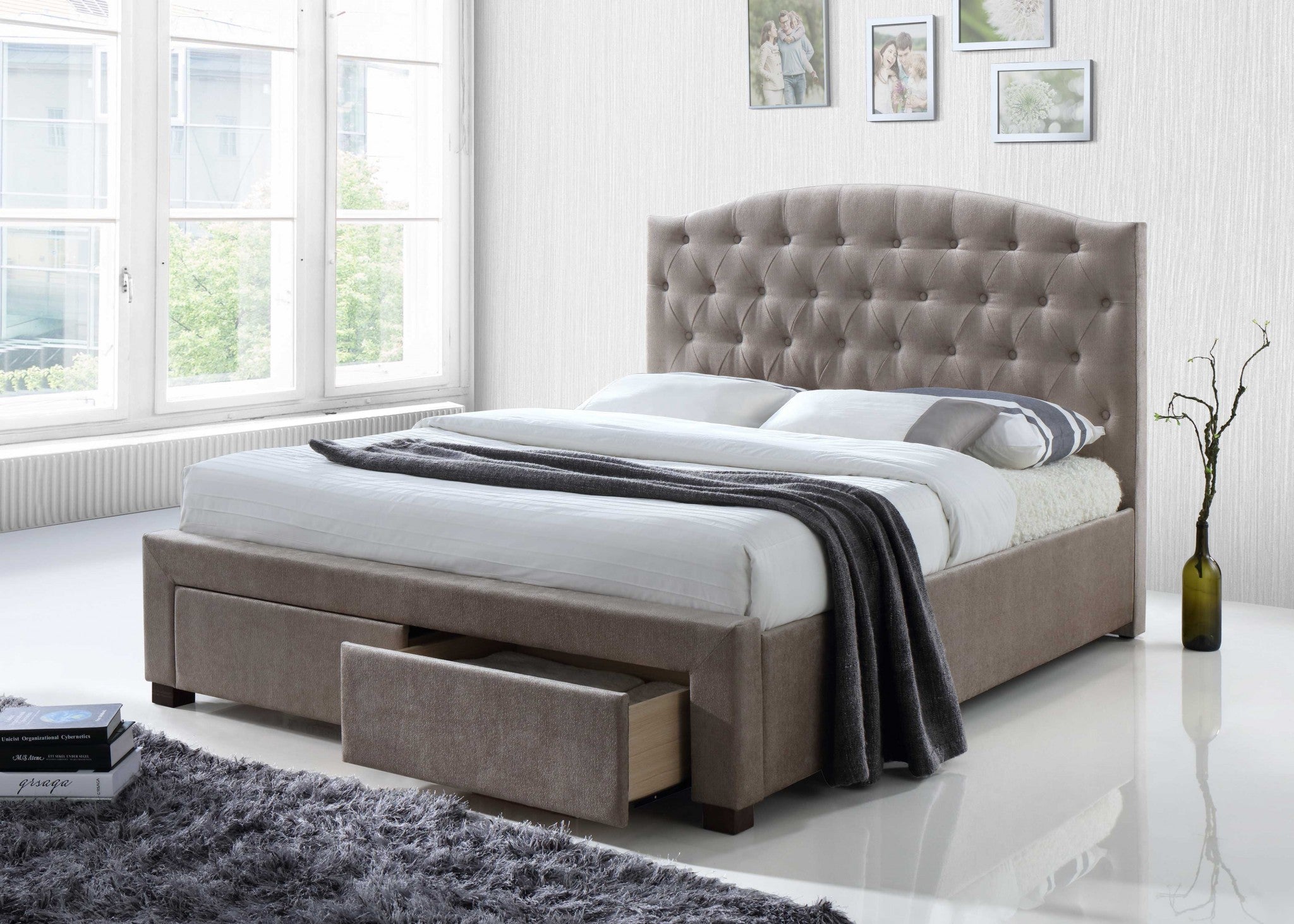88" X 63" X 41" Mink Fabric Queen Bed With Storage