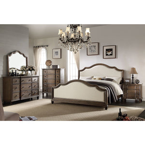 88" X 82" X 59" Beige Linen And Weathered Oak Eastern King Bed