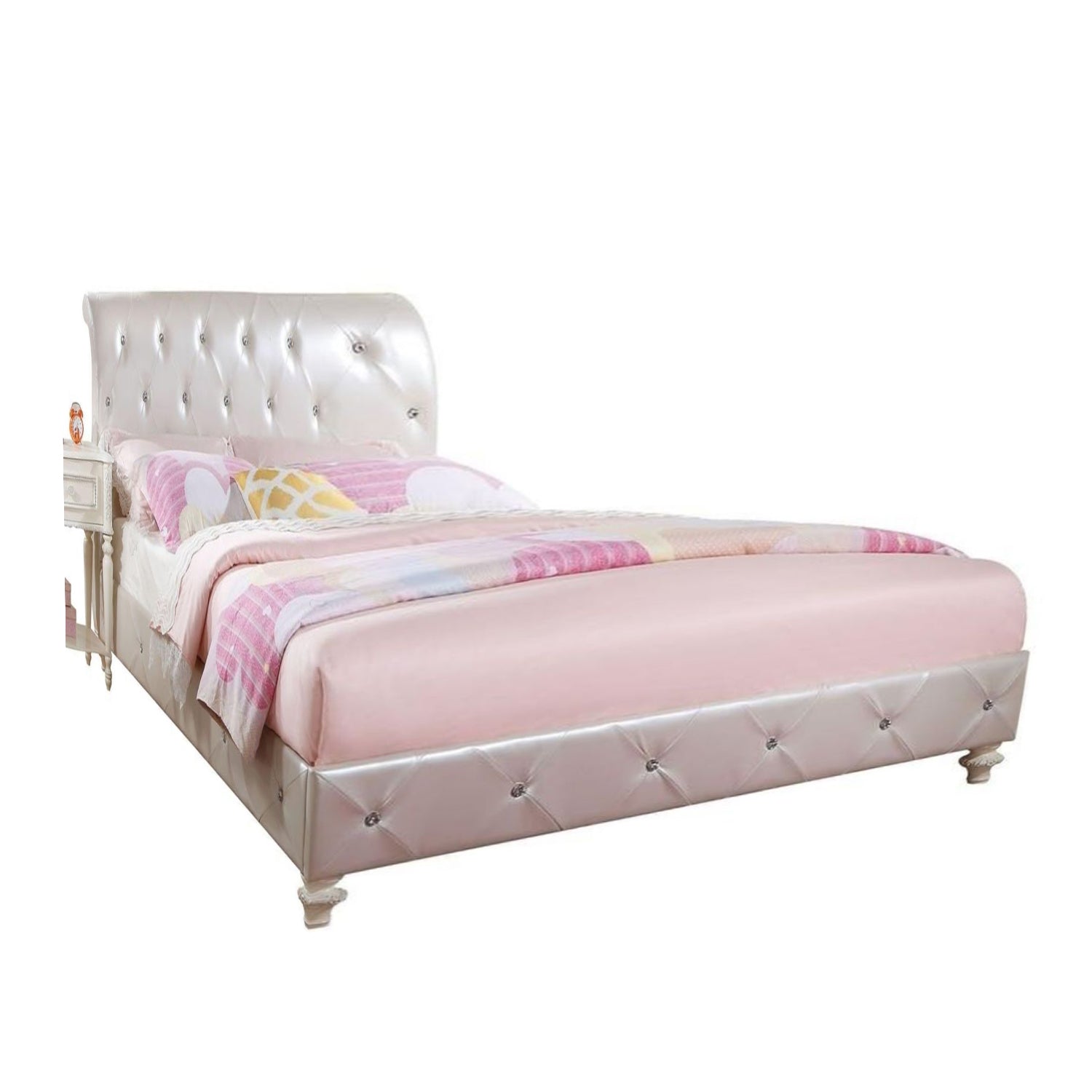87" X 42" X 44" Pearl White Pu And Ivory Twin Padded Bed