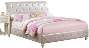 87" X 42" X 44" Pearl White Pu And Ivory Twin Padded Bed