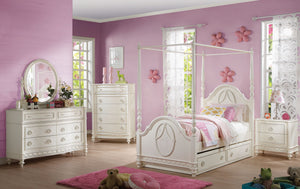 82" X 44" X 78" Ivory Wooden Twin Poster Bed