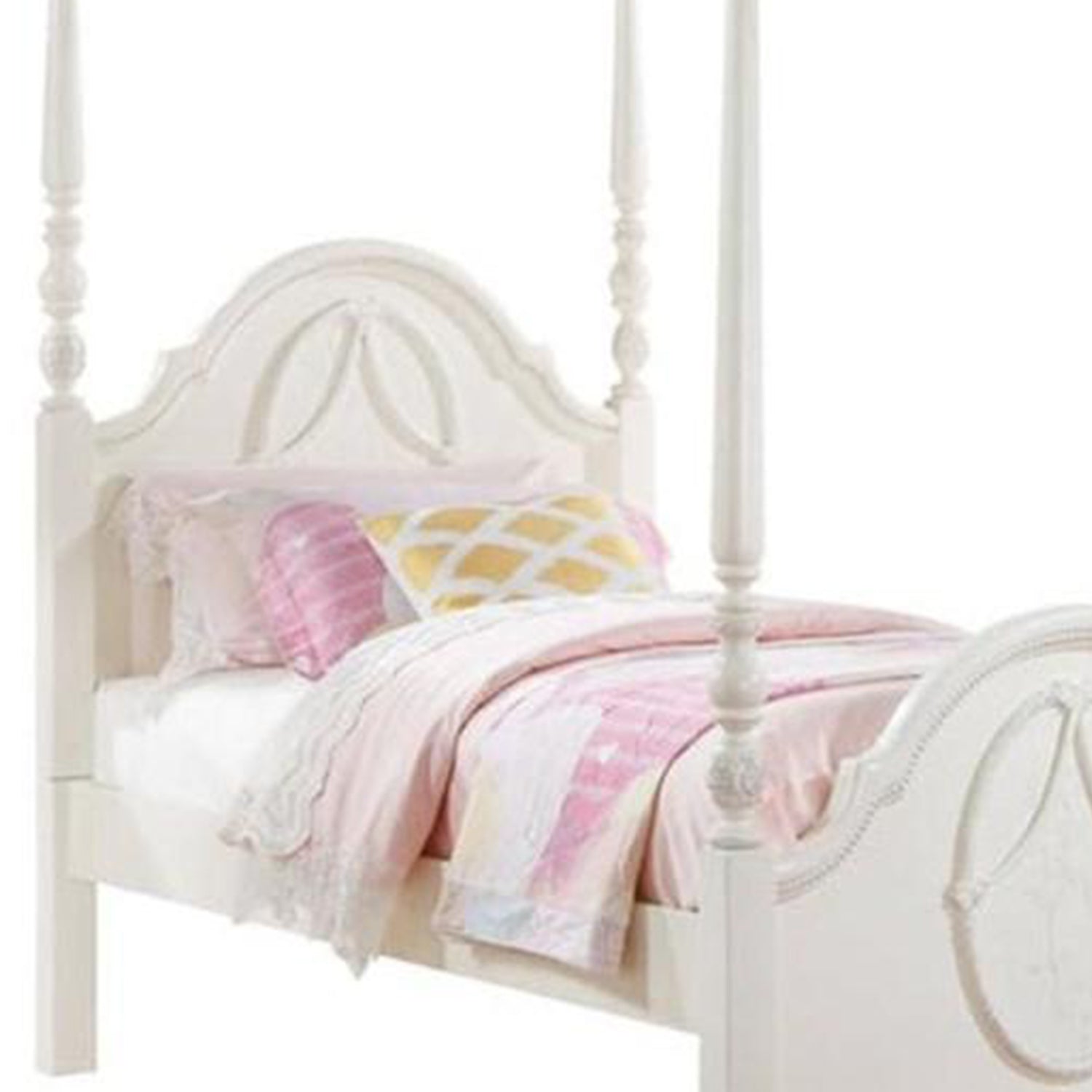 82" X 44" X 78" Ivory Wooden Twin Poster Bed