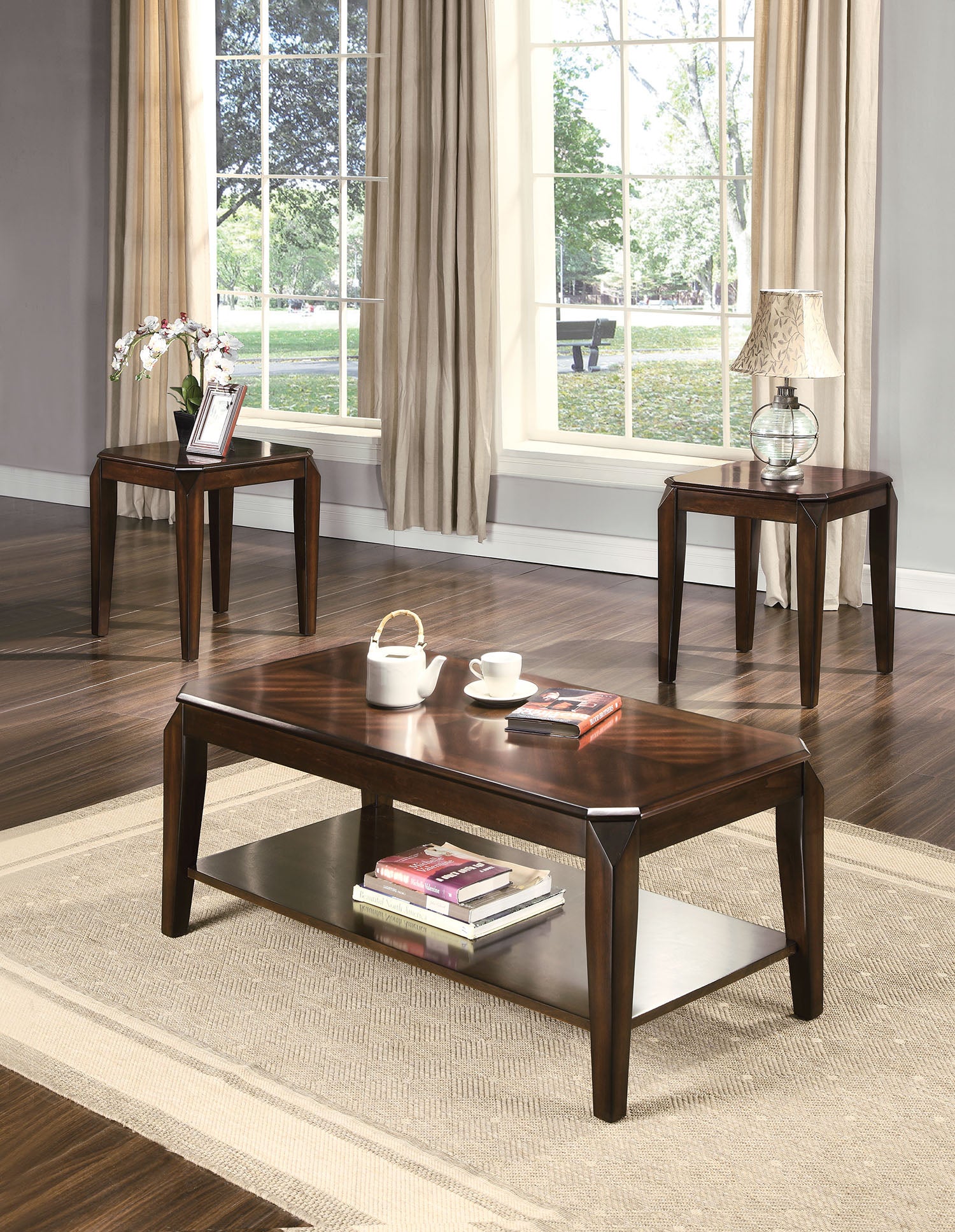 1" X 1" X 47" 3Pc Walnut Poplar Wood Pack Coffee And End Table Set