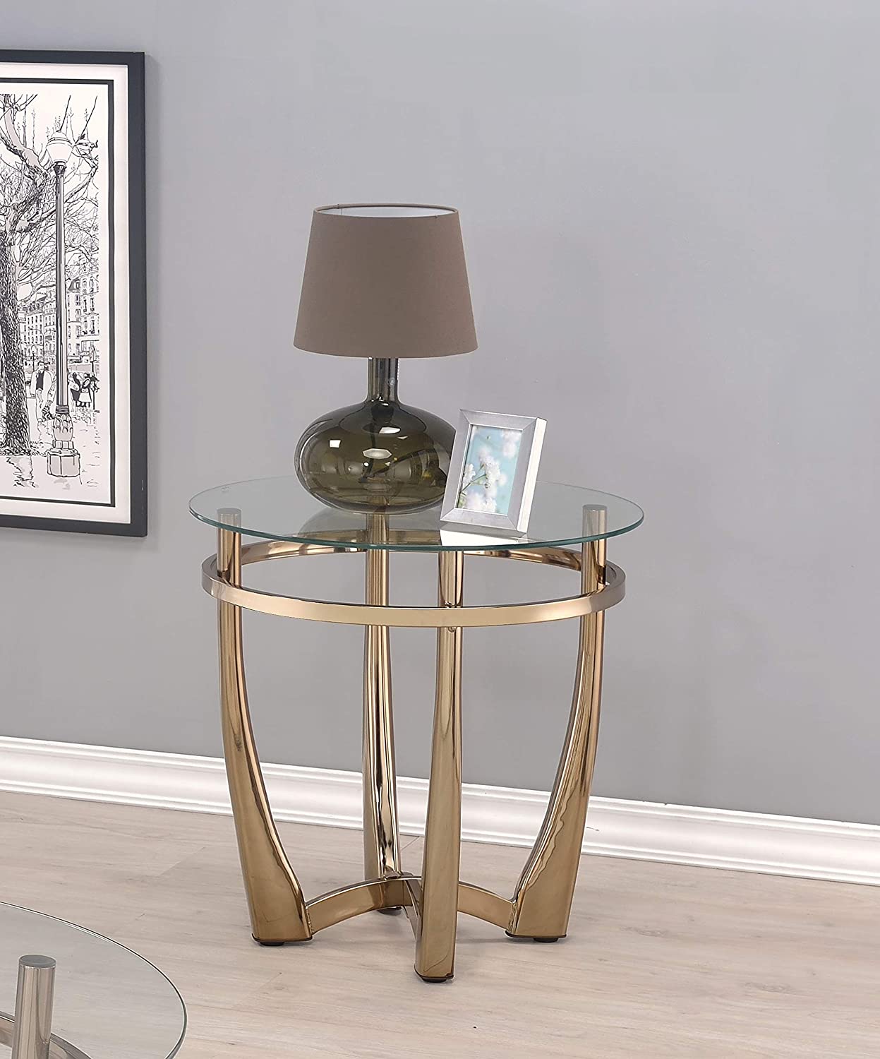 25" X 23" Champagne And Clear Glass End Table