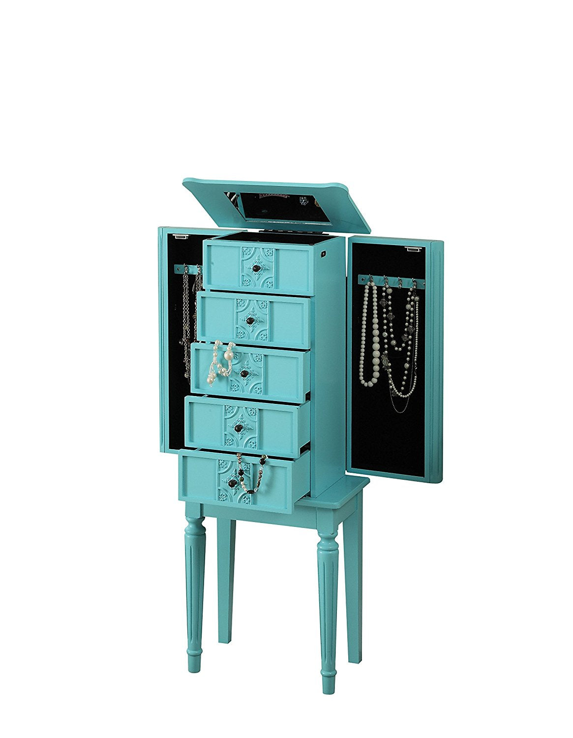 16" X 10" X 40" Light Blue Mirror Jewelry Armoire
