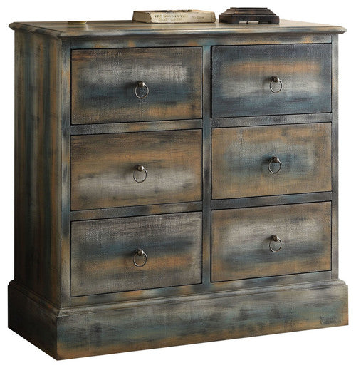 35" X 15" X 36" Antique Oak And Teal Console Table