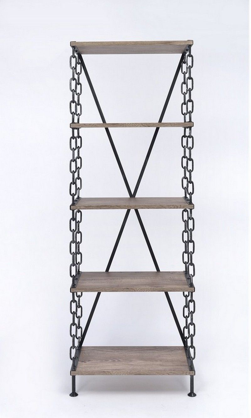 26" X 15" X 75" Rustic Oak And Antique Black Short Side Pier