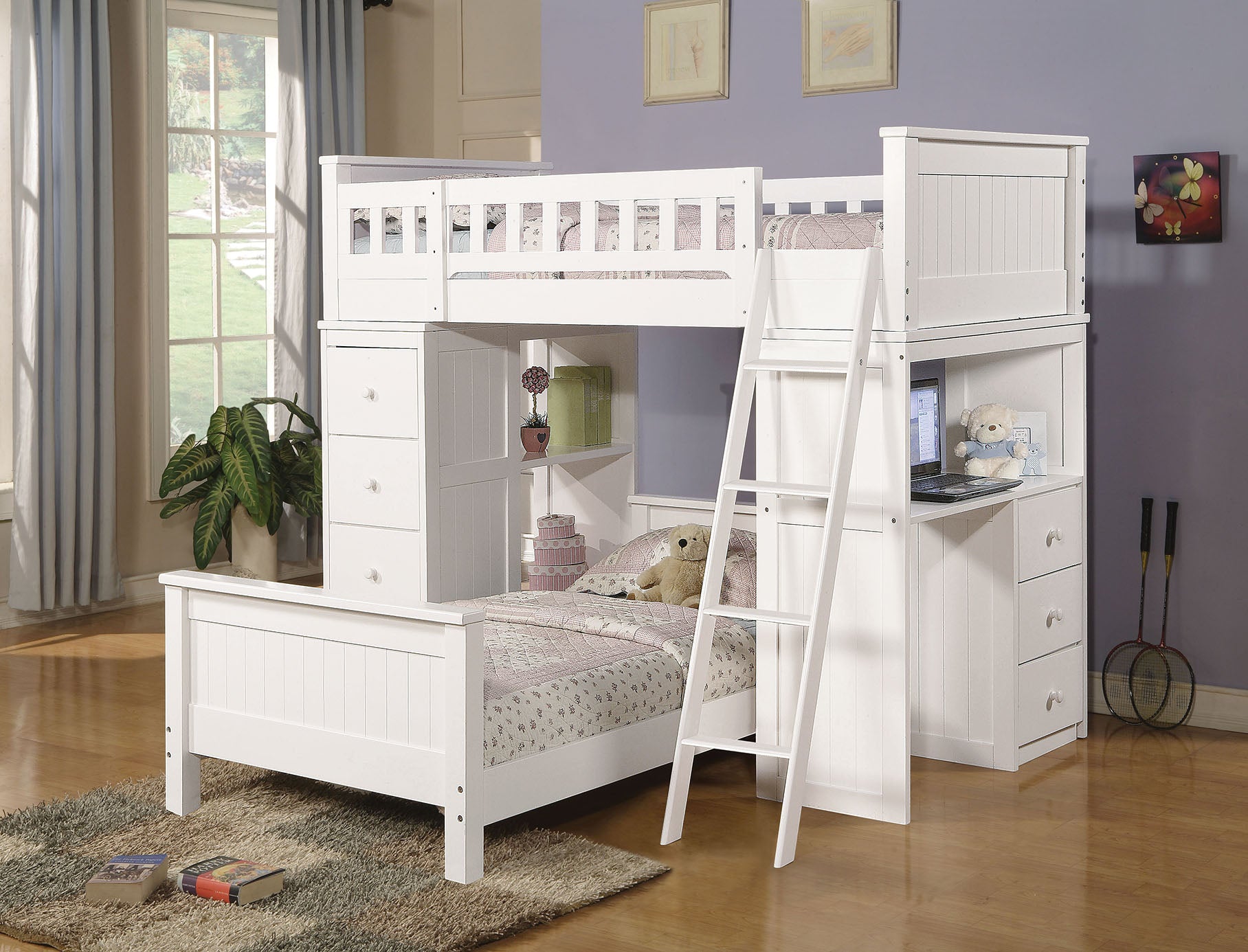 79" X 42" X 66" White Wood Loft Bed