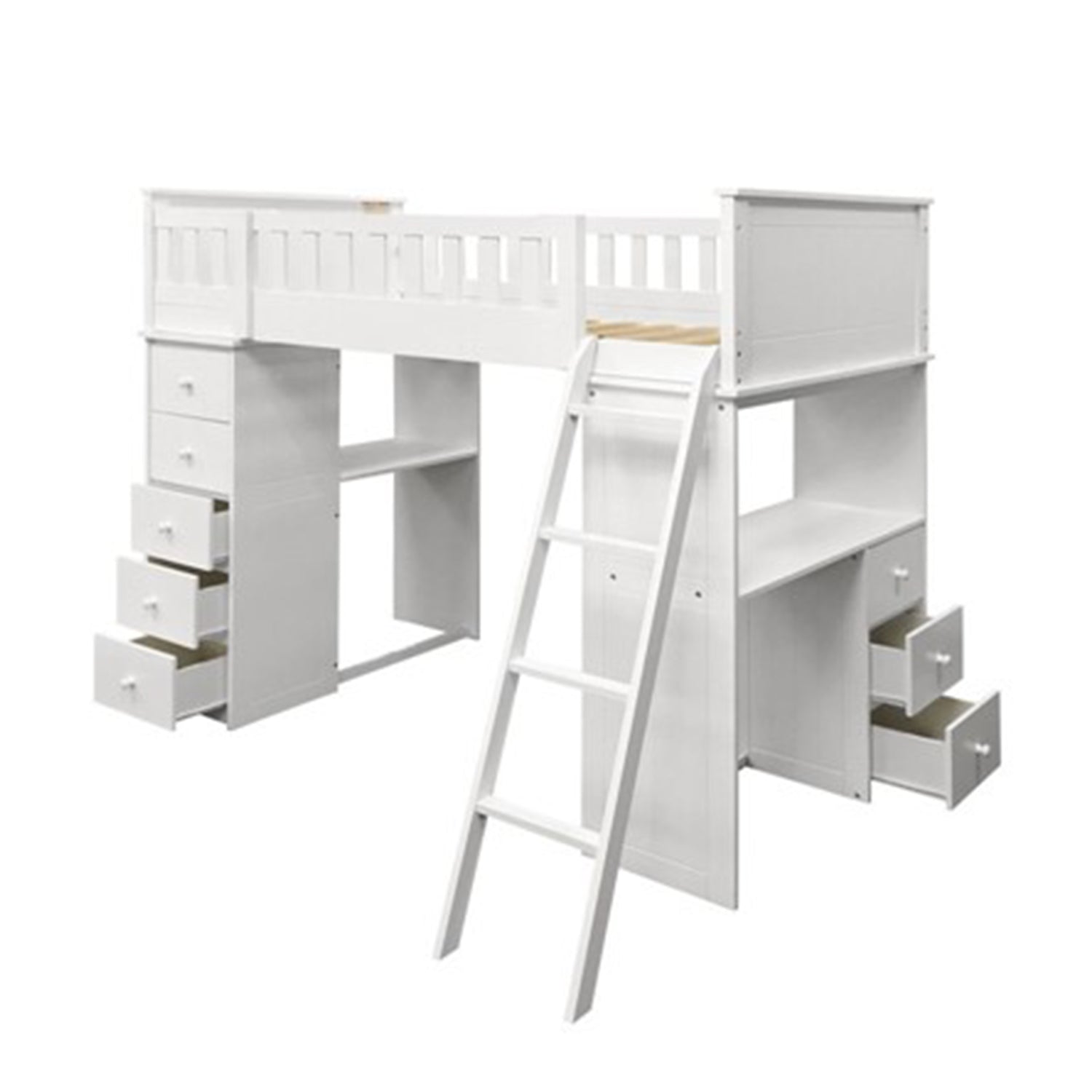 79" X 42" X 66" White Wood Loft Bed