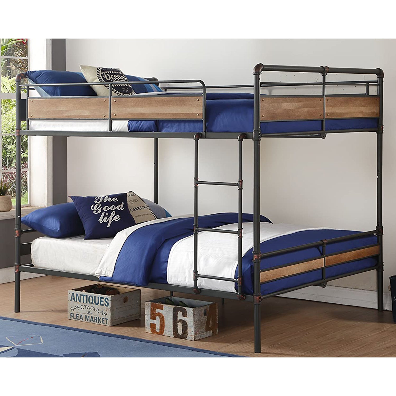 83" X 65" X 68" Sandy Black  Dark Bronze HandBrushed Queen Over Queen Bunk Bed