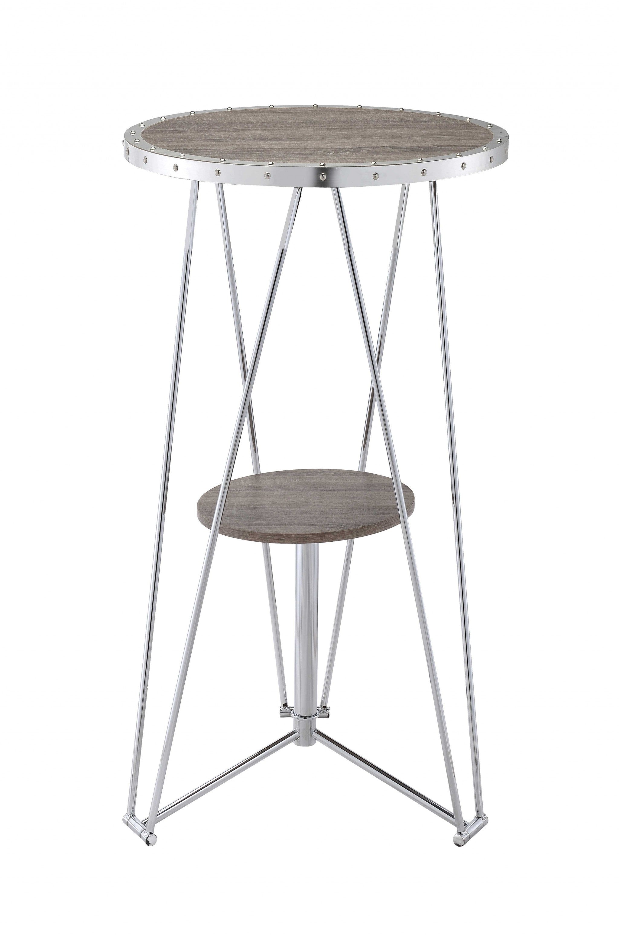 24" X 24" X 41" Oak And Chrome Bar Table