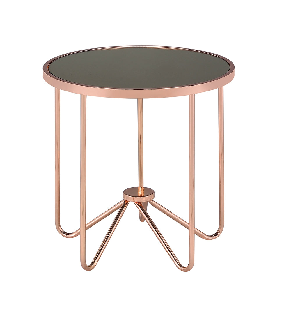 22" X 22" X 22" Smoky Glass And Rose Gold End Table