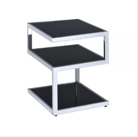 16" X 16" X 21" Black Glass And Chrome Metal Tube End Table