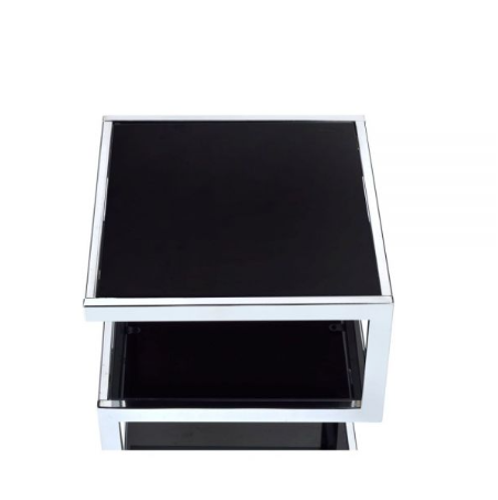 16" X 16" X 21" Black Glass And Chrome Metal Tube End Table