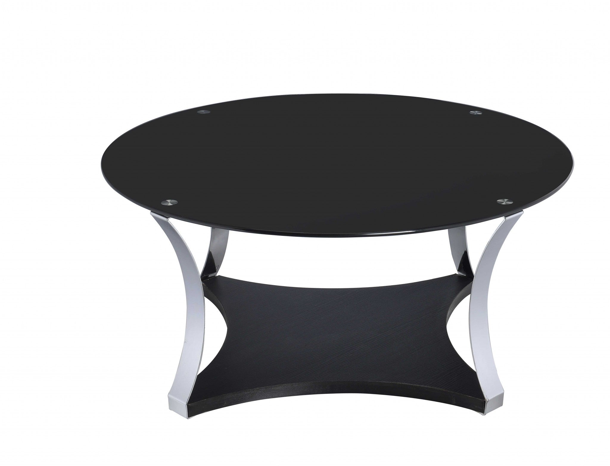 35" X 35" X 16" Black Glass And Chrome Coffee Table