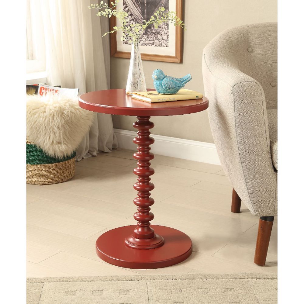 17" X 17" X 22" Red Solid Wood Leg Side Table