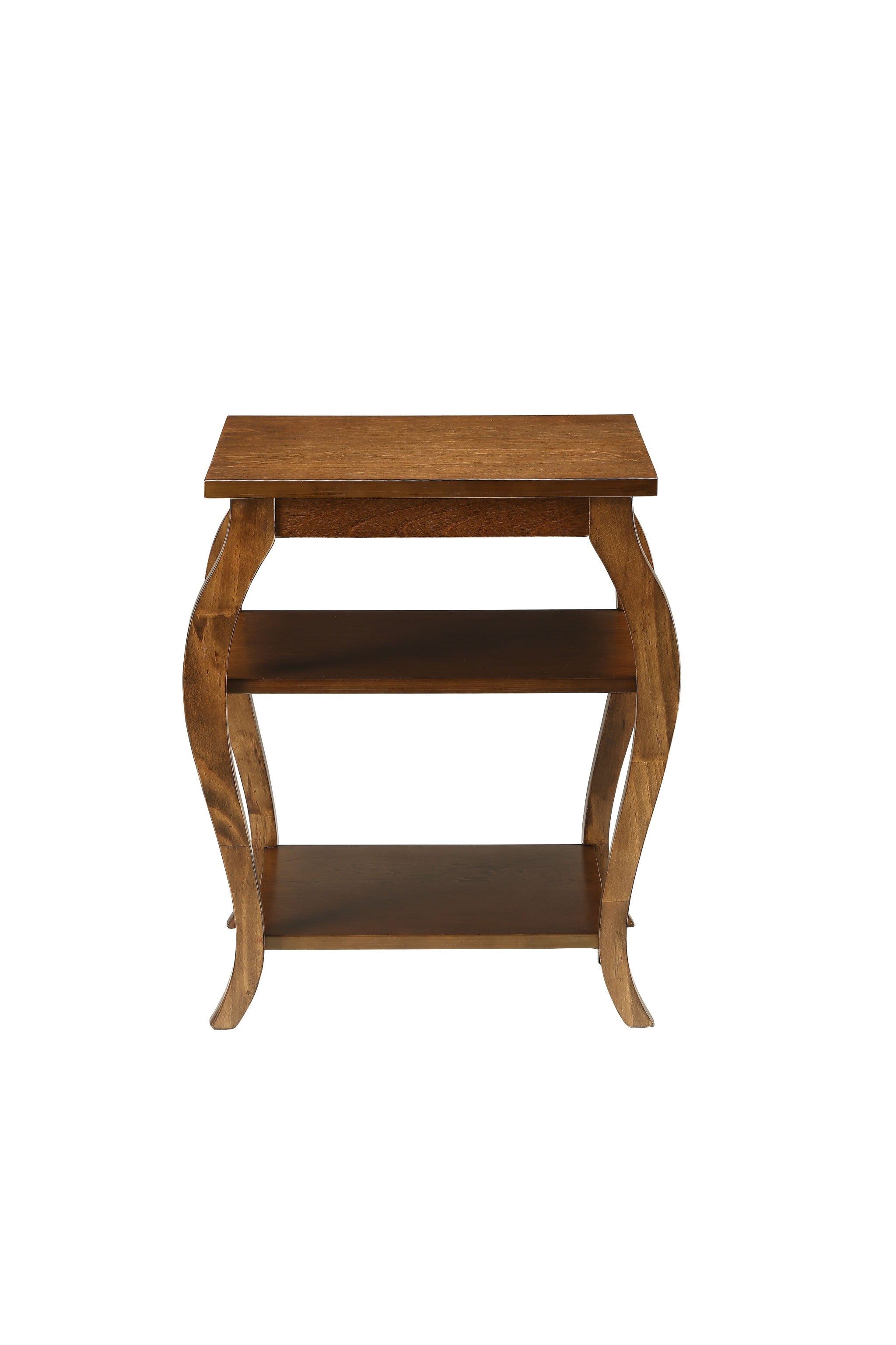 Square Walnut Wood End Table with Shelves