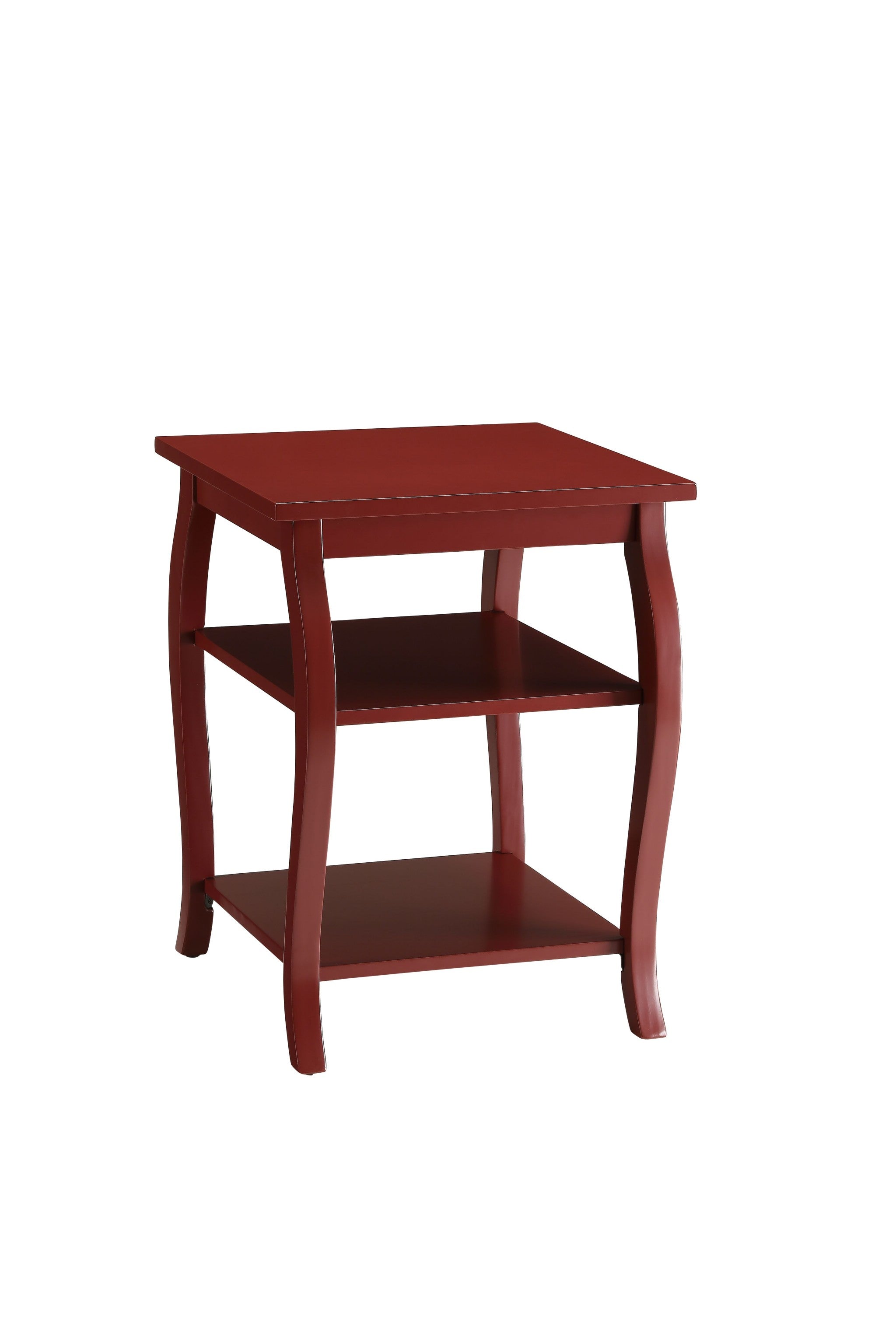 Square Red Wood End Table with Shelves
