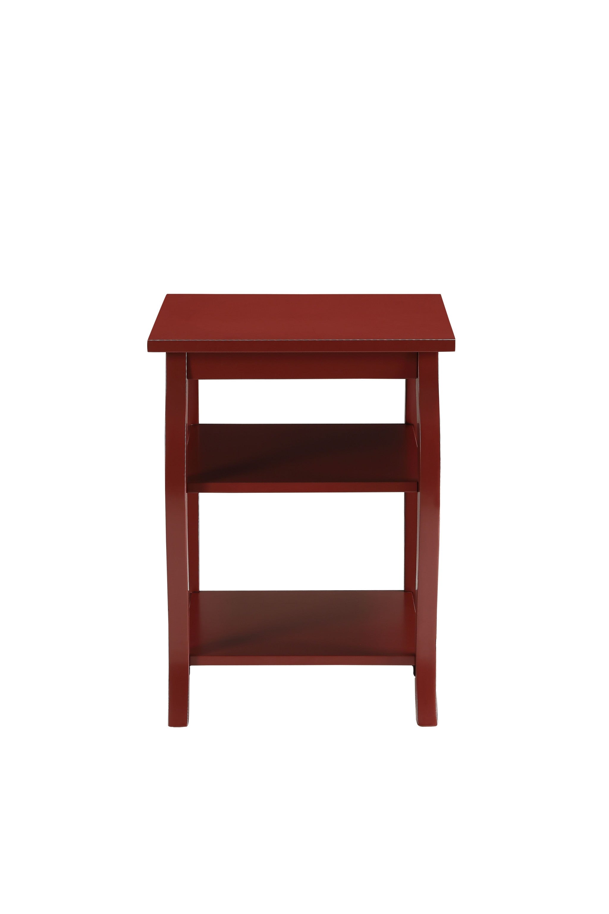 Square Red Wood End Table with Shelves