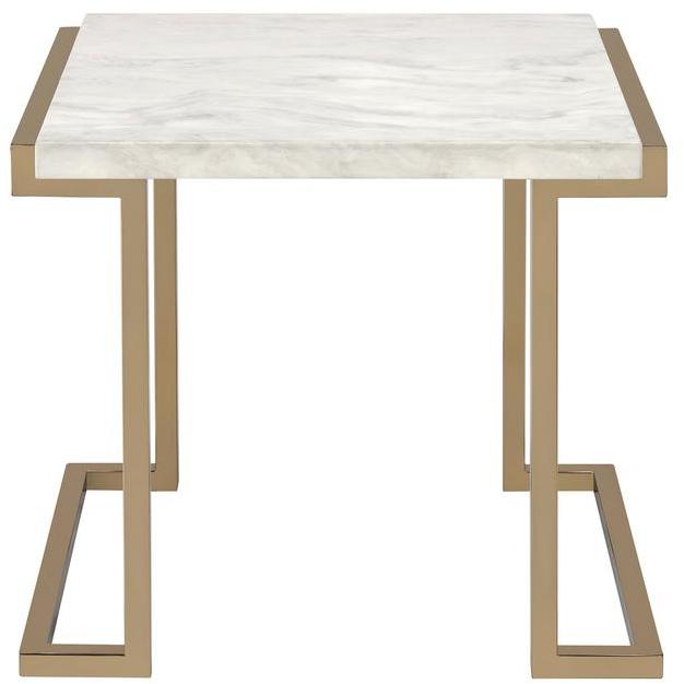 24" X 22" X 22"Faux Marble Champagne End Table