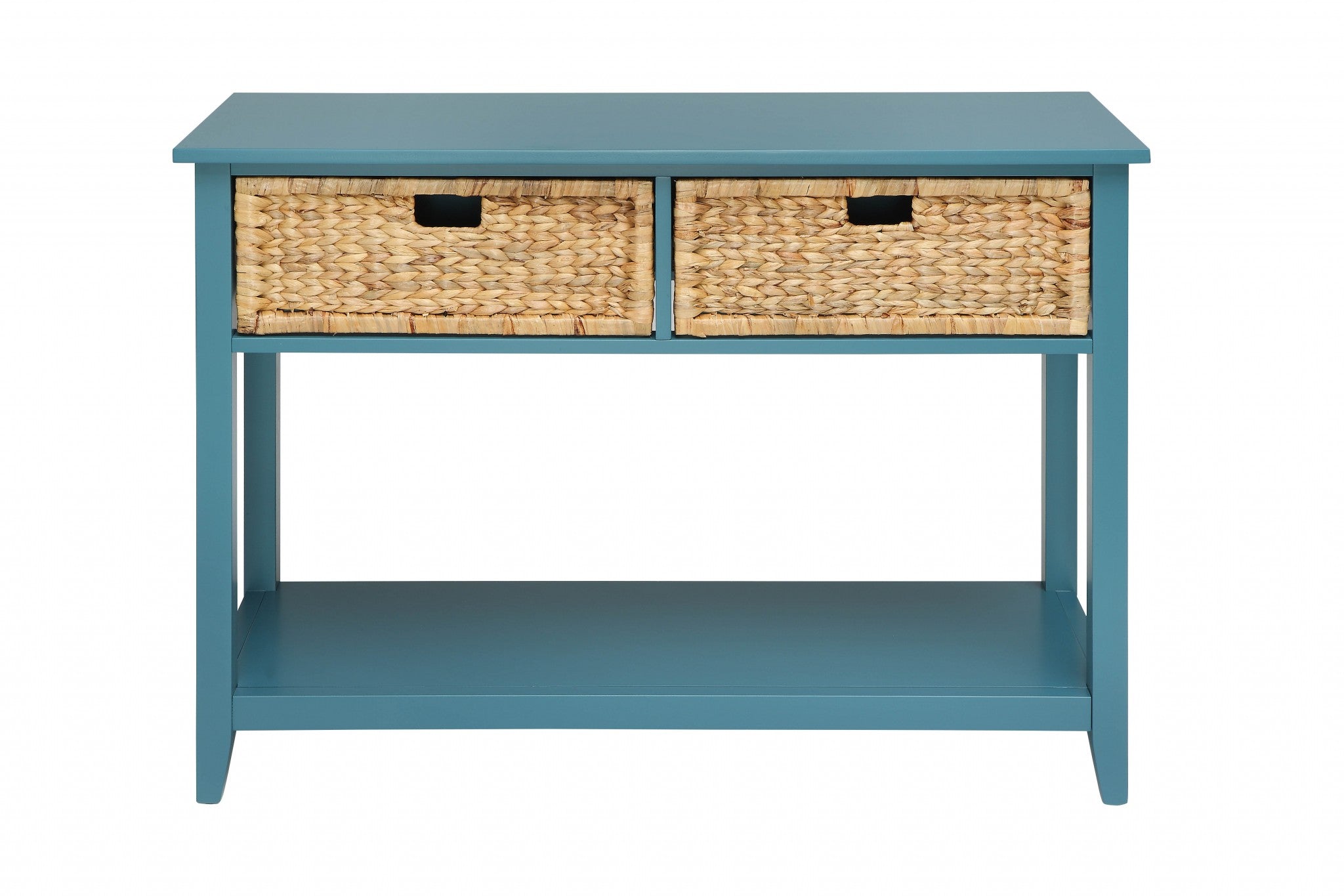 44" X 16" X 28" Teal Solid Wood Leg Console Table
